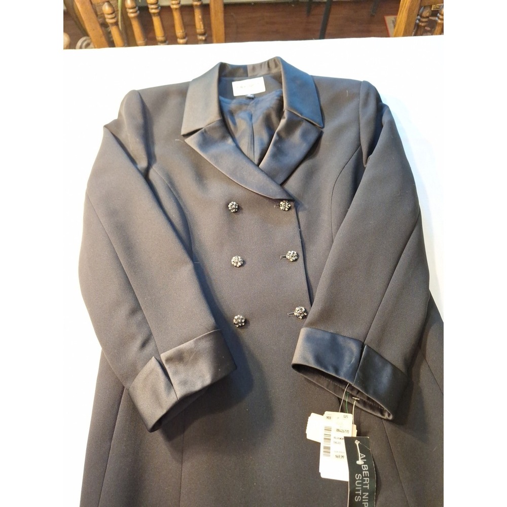 New VTG Albert Nipon Classic Sz16 Black Fitted Dbl Breasted Jacket